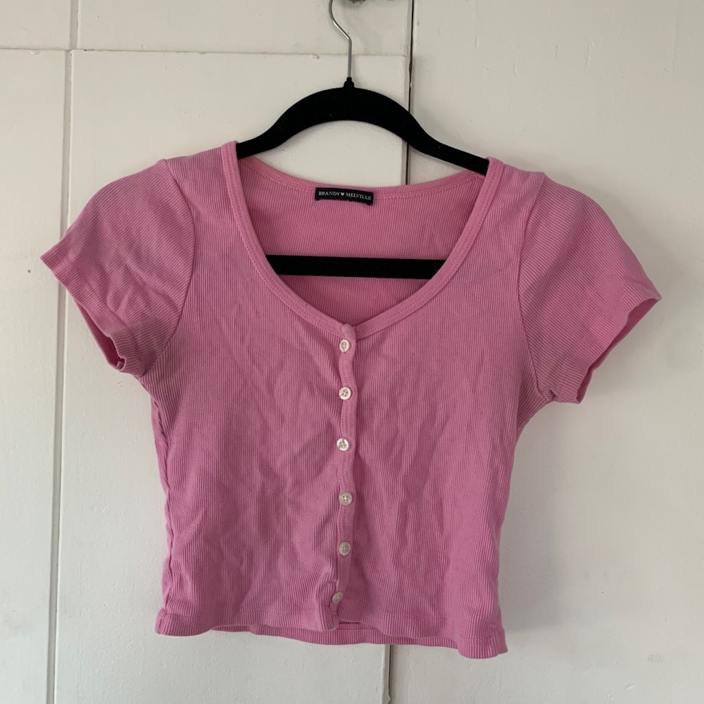 Brandy Melville Pink Zelly Button Up Tee